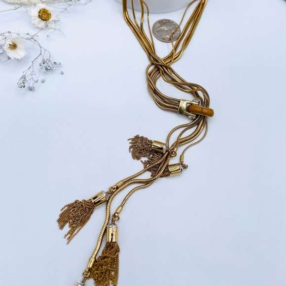 Henri Bendel Gold Tone Statement Tassels Necklace